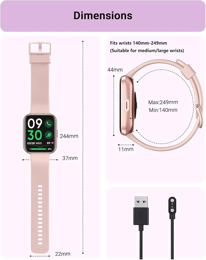 Tensky Smart Watch for Women Android & iPhone, Alexa Built-in, 1.8" Touch Screen Fitness Tracker with Answer/Make Calls, 3ATM Waterproof Heart Rate/Sleep/SpO2 Monitor, Pedometer, 100+ Sport Modes