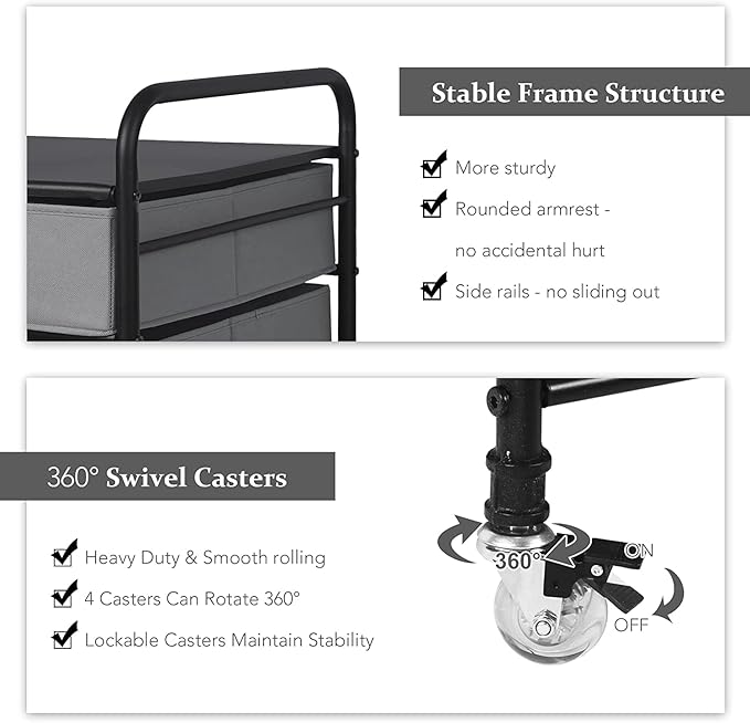 EazeHome Mini Fridge Stand, Fridge Stand with Storage, 2 Drawer Fridge Cart, Organizer Unit for Mini Fridge, Fridge Stand with Metal Frame and Fabric Drawers, Mini Fridge Table with 4 Swivel Wheels