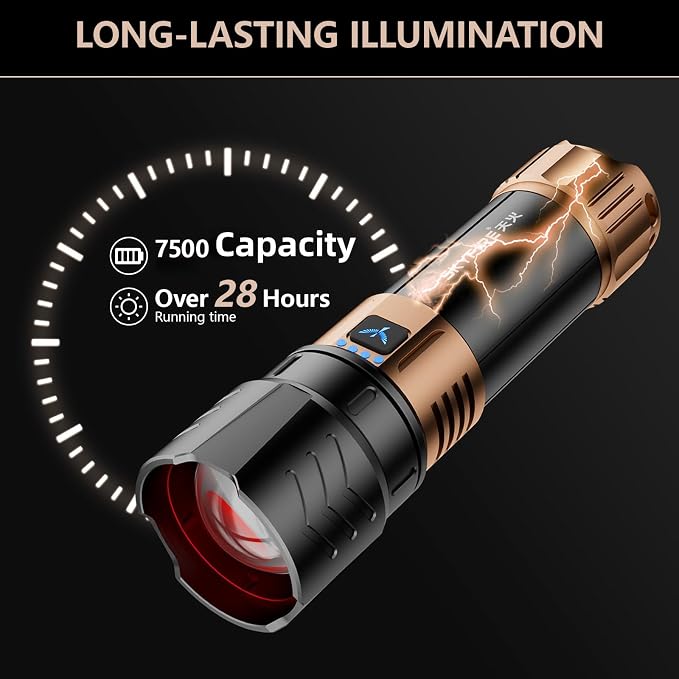 SKYFIRE Rechargeable Flashlights High Lumens Plus with Ignition Lens,Super Bright Flashlight,7500 Zoomable,Waterproof Tactical Flash Light for Camping Essentials Outdoor Home&Gifts-Upgraded
