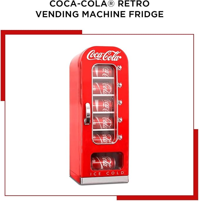 Coca-Cola AC/DC Retro Vending Electric Cooler with 10 Can Capacity - Beverage Vending Machine with Thermoelectric Cooling and Tall Window Display
