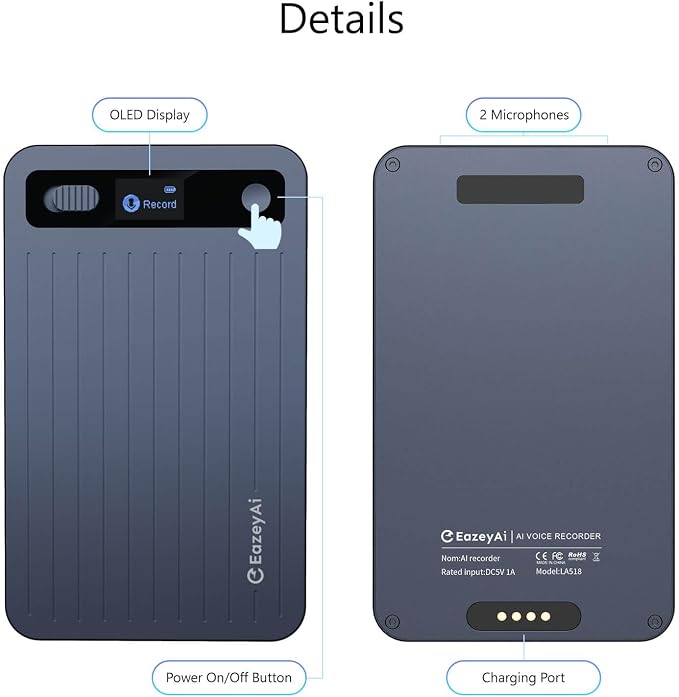 AI Voice Recorder, 64GB, Unlimited Transcribe & Summarize with AI Technology, Note Voice Recorder with App Control, 140 Languages for Lectures, Meetings, Calls (Blue)