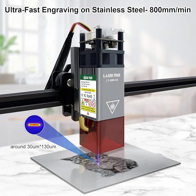 LASER TREE Laser Engraver Module, 5000mW（5W） Optical Output Power Laser Cutter Module w/Metal Air Assist, Compatible with Laser Engraver Laser Cutter Machines CNC, 45mm Fixed Focus 12V, Class 4