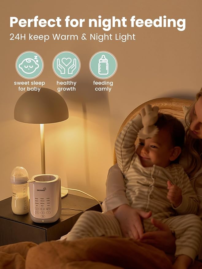 Grownsy Nutri Bottle Warmer with Innovative Auto-Lift Feature, Retain Fullest Nutrients Compact Baby Bottle Warmer, Fast & Even Heat, Always Right Temperature, Night Light for Nighttime Breastfeeding