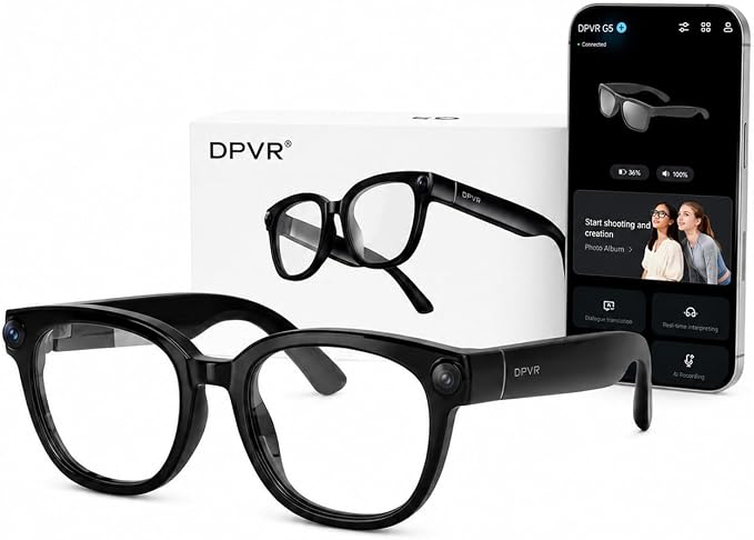 DPVR AI Smart Glasses with Camera and Bluetooth – 13MP 4K Camera Glasses for Men & Women, Video Recording Glasses with Continuous Voice Assistant, AI Translation, IP54, for Travel, Work, Music, Vlog