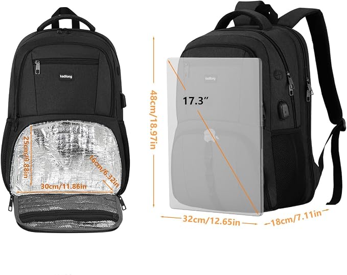 17.3 Inch Laptop Backpack Insulated Backpacks with Cooler Compartment,TSA Large School Backpack Lunch Box for Teens Boys,Anti-Theft Work Business Bookbag,College Computer Backpack for Men Women