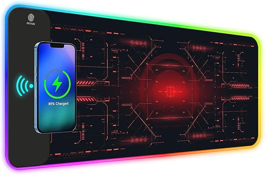 ToLuLu RGB Gaming Wireless Charging Mouse Pad, 5/7.5/10/15W 10 Light Modes LED Mouse Pad Computer Keyboard Mat Mousepad, 800x300x4MM Extended Large Desk Mat for Gaming, MacBook, Laptop, PC,Cool Red
