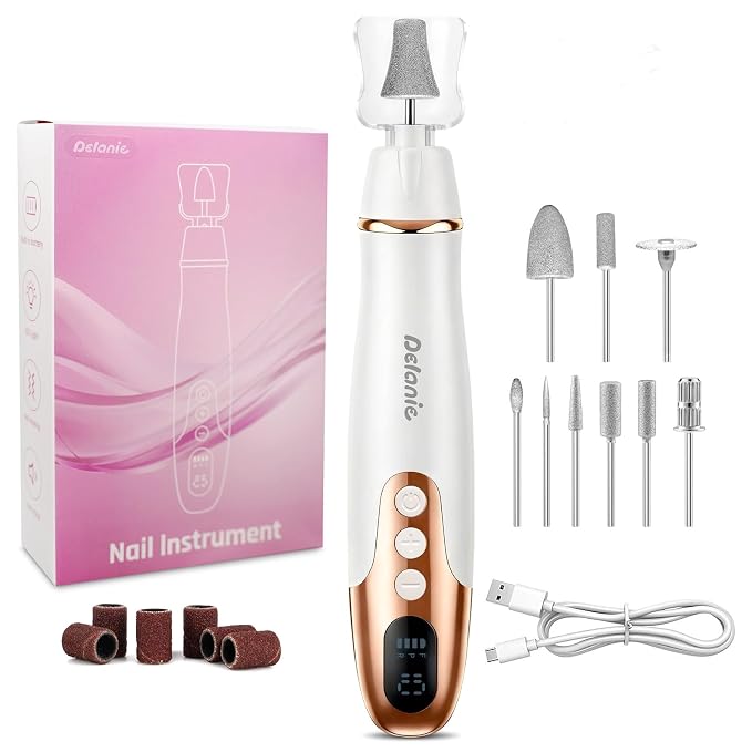 Delanie Electric Nail File for Thick Toe Nails, Cordless Nail Drill Efile, Portable Manicure Pedicure Kit for Nails Acrylic, 10 Speeds Pedicure Tools for Feet Callus Remover