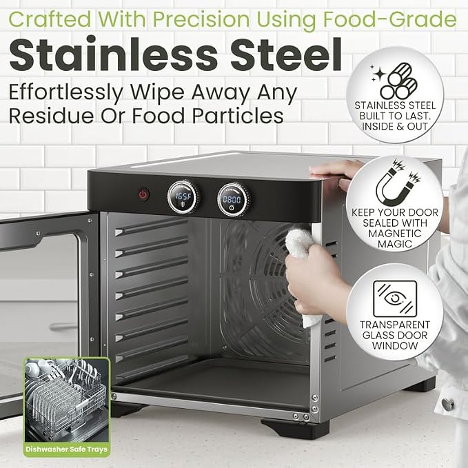 Household Food Dehydrators Machine with 8 Stainless Steel Trays Hold 10 lb Meats 24 H Digital Timer 194 °F Temperature Control Commercial Dryer for Jerky Meat Herb Fruit Vegetables Beef Black Knight