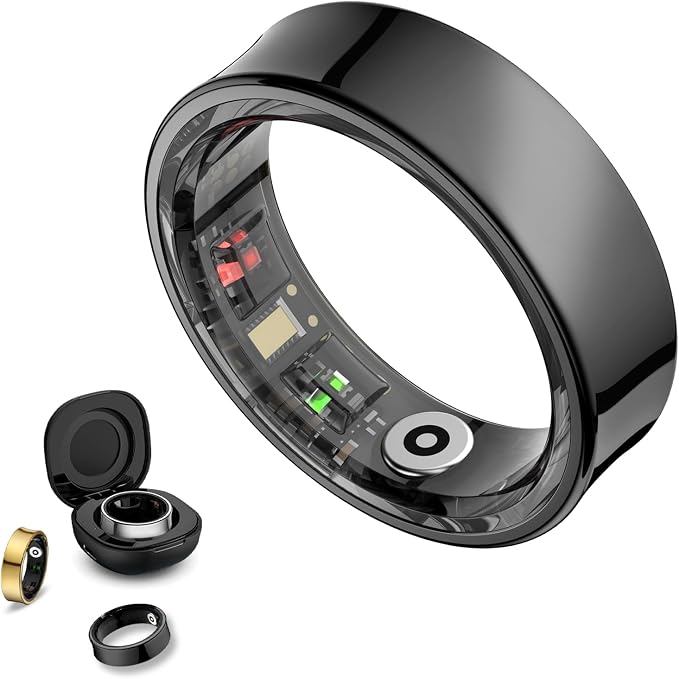 Smart Ring Health Tracker, Smart Rings for Men & Women, No Subscription Required, Long-Lasting Battery Sleep Ring, Fitness & Sleep Monitor Compatible with iOS & Android (Black, 9)