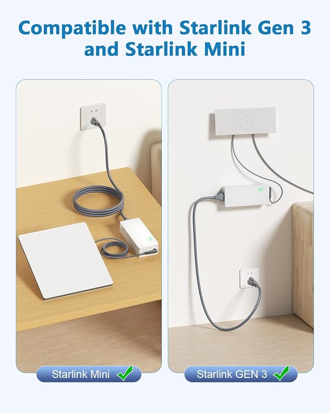 Starlink Power Supply for Gen 3 & Mini UL Listed Starlink Gen3 Mini Charger 48V 4A 192W Power Cord 100~240V AC to DC Adapter Starlink Accessories 10FT 18AWG Cable, Flame-Retardant Shell