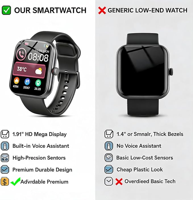 Smart Watch for Women Men, Alexa Built-in, Smartwatch for iPhone & Android Bluetooth Call, 1.91" HD Fitness Tracker with Heart Rate/SpO2/Sleep Monitor, IP68 Waterproof, Fitness Watch 100+ Sports Modes