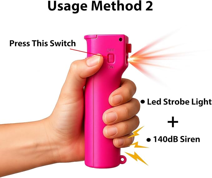 3-in-1 Pepper Spray Personal Alarm, 12ft UV Marking Dye Wind Resistant Gel Refillable, 140dB Siren, 3 Red Strobe Rechargeble, Fast Flip Safety Cover, Outdoor Running Jogging Hiking Cycling Easy Carry