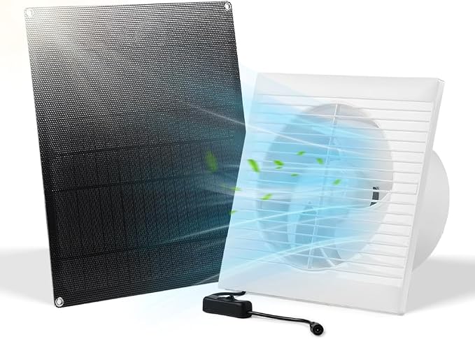 Solar Powered Exhaust Fan, 15W Weatherproof Solar Panel with 8 Inch Solar Exhaust Fan for Shed Ventilation, Small Chicken Coops, Greenhouses, Pet Houses, Window Exhaust, Garage