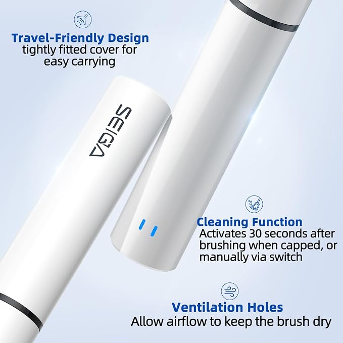 SEIGA Sonic Electric Toothbrush for Adults,Rechargeable Toothbrush with 5 Modes & 3 Intensities,Soft Bristles, 2-Minute Timer,IPX7 Waterproof,Travel Electric Toothbrush with 60-Day Battery Life