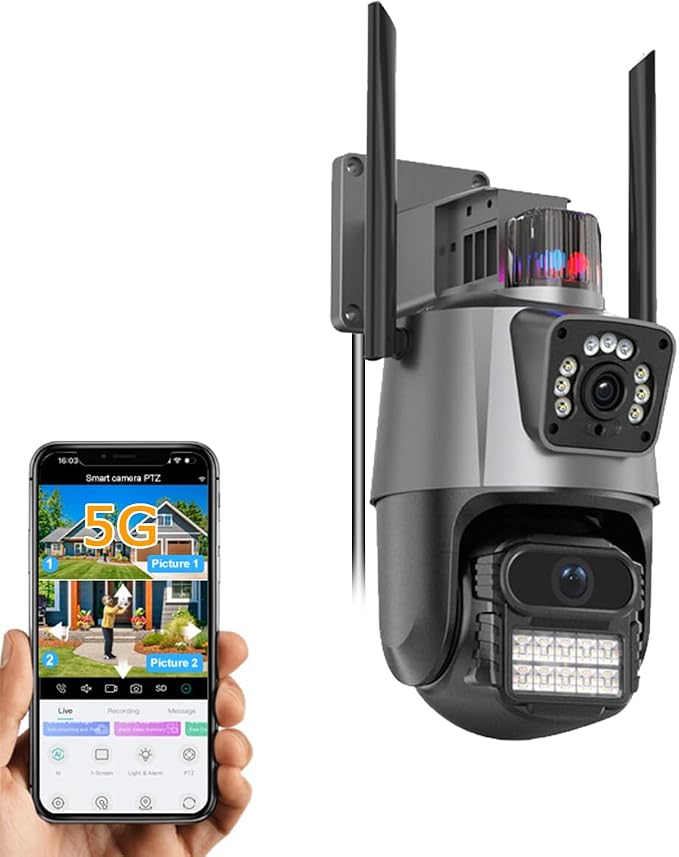 PTZ WiFi Outdoor Security Wireless 2X3MP Dual Lens Linkage Human Detect Pan tilt Digital Zoom Auto Tracking Home Surveillance Camera Two Way Audio Color Night Vision ICsee