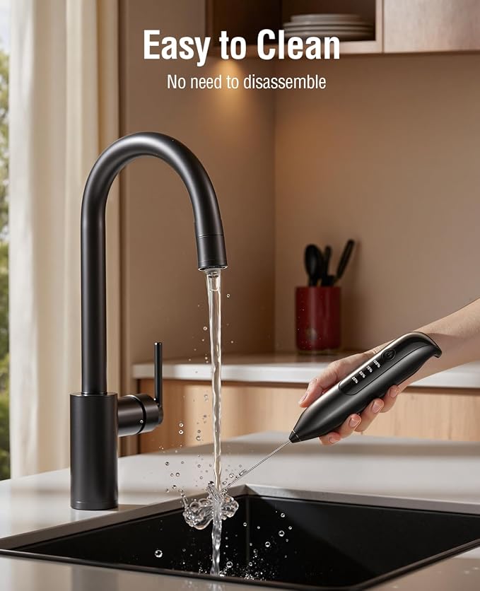 Electric Milk Frother Handheld, coffee frother rechargeable 3 in 1 - LED Display for Latte, Cappuccino - Charcoal Black