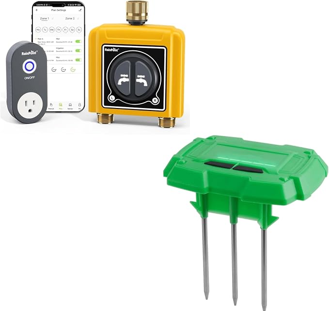 RAINPOINT WiFi Water Timer with WiFi Soil Moisture Sensor, WiFi Hose Timer for Lawn,WiFi Sprinkler Controller via APP/Voice Control,Automatic Watering System