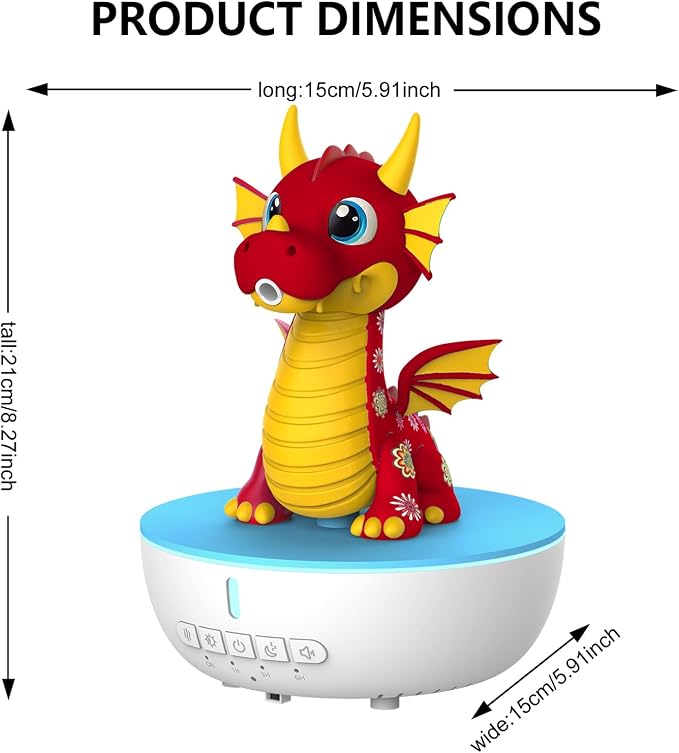 Aromatherapy Dragon Humidifier, 200ML Essential Oil Diffuser with Remote & Timer, White Noise Machine with 10 Soothing Sounds, Cute Small Humidifiers for Kids Bedroom, Home, Office (Red)