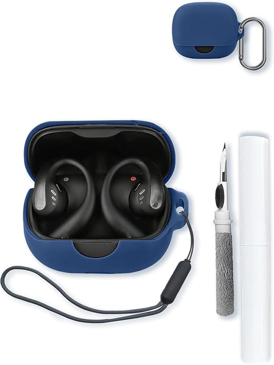 Case for Anker Soundcore AeroFit Pro True Wireless Earbuds,Soft Protective,BOVUGAC Silicone Case Cover with Keychain & Cleaning Kit & Lanyard for Soundcore AeroFit Pro by Anker-Blue