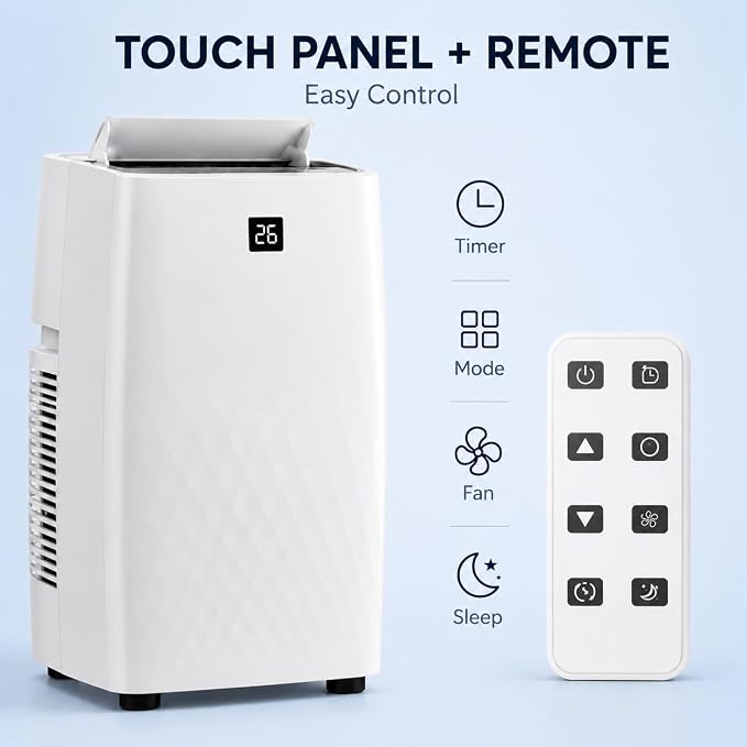 14000 BTU Portable Air Conditioners, 4-in-1 AC Unit with Cooling, Fan, Dehumidifier and Sleep Modes, for Rooms Up to 750 Sq.Ft, Remote Control, 24H Timer, Window Kit for Bedroom Apartment Dorm