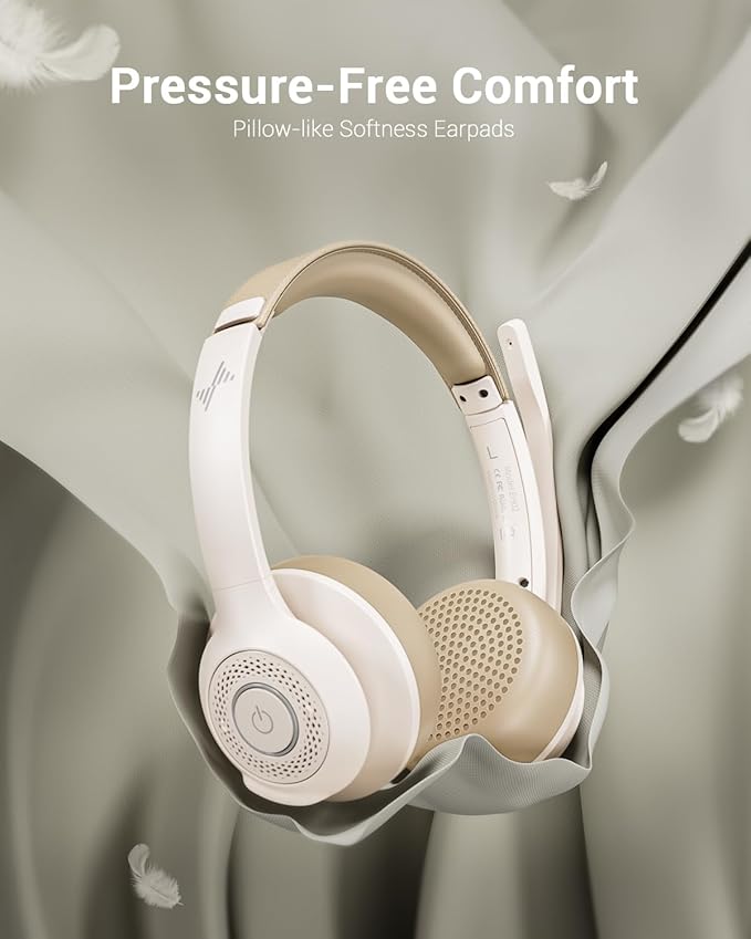 JIAMQISHI Wireless Headset with AI Noise Cancelling Microphone Bluetooth Headset - Bluetooth V5.2 Headphones with USB Dongle & Mic Mute for Computer/Laptop/PC/iPhone/Android/Cell Phones (White)