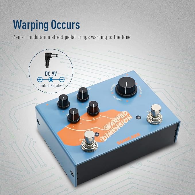 SONICAKE Modulation Guitar Effects Pedal 4 Mode of Chorus, Flanger, Phaser & Tremolo Digital Warped Dimension