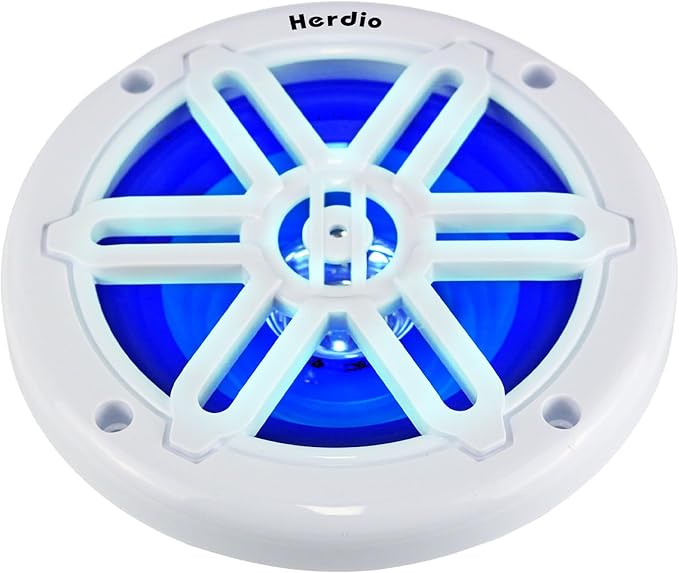 Herdio 5.25" 250W Marine Speakers - IP66 Waterproof Coaxial Audio, with Blue LED Light for Boats, ATVs, UTVs with UV Resistant White Grille (A Pair)