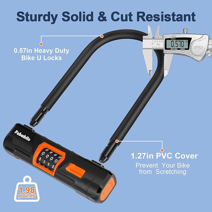 Bike Locks Heavy Duty Anti Theft, Combo Bike U Lock, 4-Digit Resettable Combination E-Bike Large U Shaped Lock for Electric Bike, Bicycle, Escooter, Motorcycle,Door