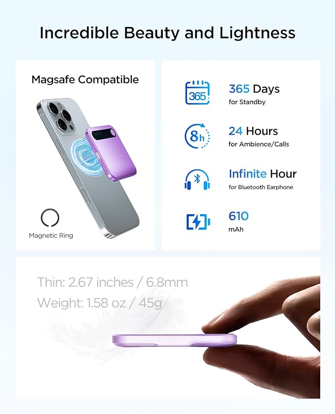BOYA Notra AI Voice Recorder,Ambient/Phone Call/Bluetooth Capture, AI Transcription&Smart Summary, Support 140+ Languages, 64GB Storage, Magnetic Note Taker for Meetings,Lectures,Interviews(Purple)