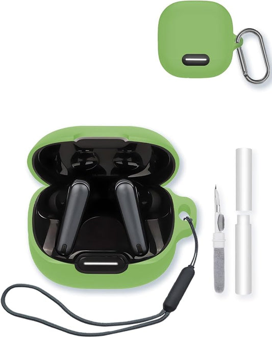 Case for Anker Soundcore Liberty 4 NC True Wireless Earbuds,Soft Protective,BOVUGAC Silicone Case Cover with Keychain & Cleaning Kit & Lanyard for Anker Soundcore liberty4 NC-Matcha Green