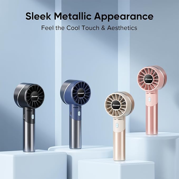 AMACOOL Portable Handheld Turbo Fan, Mothers Day Gifts for Mom Her Women Girl, Cool Metal Body, Rechargeable Battery Personal Fan, Mini Pocket Fans for Camping Outdoor Travel Cruise Makeup Essentials