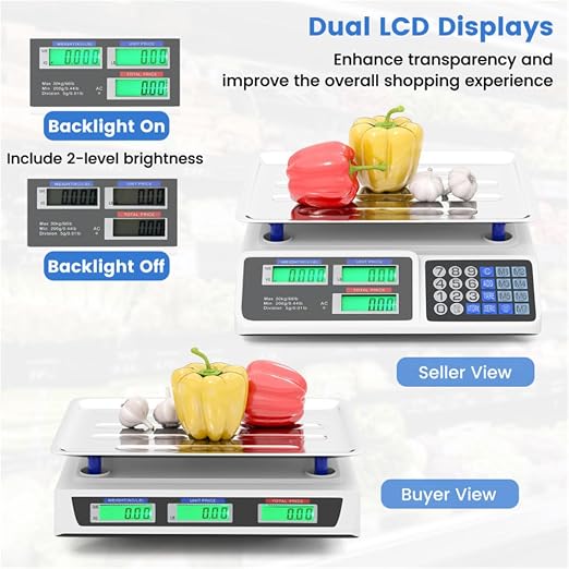 66lb/30kg Digital Produce Scale: 0.01lb/5g Precision, Dual Backlit LCD, Detachable Stainless Steel Platform Scale, Price Computing Postal Shipping Scale for Packages,Business,Luggage,Warehouse,Home
