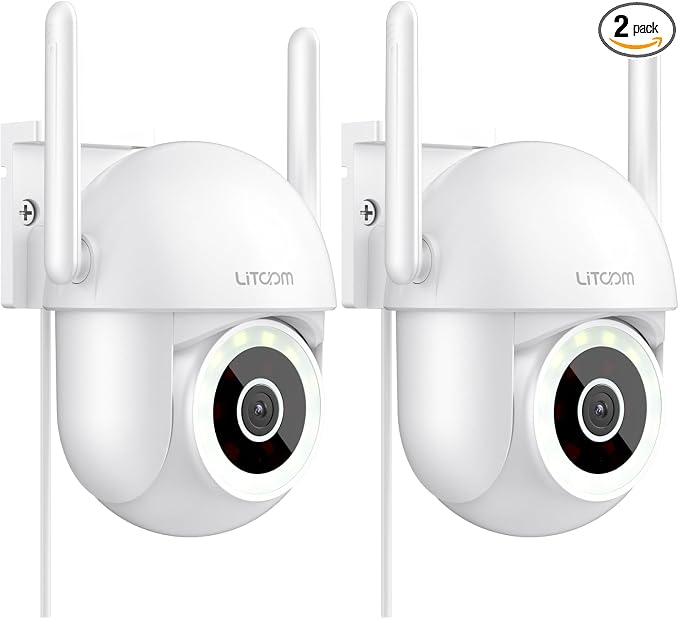 litokam 4MP Security Camera Outdoor, 2.5K Cameras for Home Security Outside with 360° PTZ, Color Night Vision, WiFi Cam with Siren, Auto Tracking & AI Motion Detection, 2-Way Talk (2 Pack)