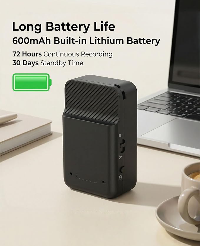 64GB Thumb-Sized Voice Recorder - Mini & Hidden Recording Device, 600mAh Battery (30 Days Standby), Voice Activated Recorder with Noise Reduction for Meetings, Lectures, Interviews