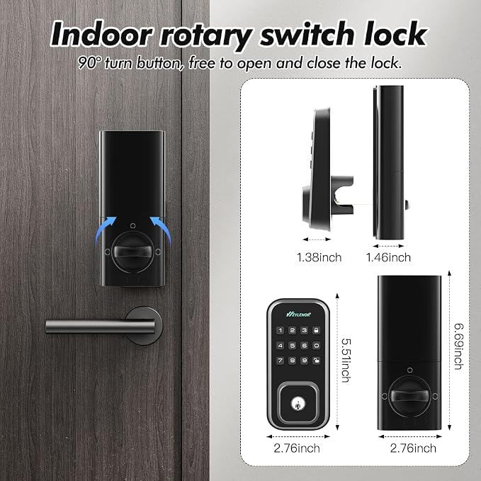 Keyless Entry Door Lock, Smart Lock for Front Door with Digital Keypad, Built-in WiFi Deadbolt, App Remote Control with Easy Installation, Upgraded Battery Life
