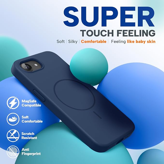 Miracase Magnetic for iPhone 17e Case & iPhone 16e Case, [Soft Anti-Scratch Microfiber Lining], Compatible with MagSafe, Silicone Shockproof Protection Phone Case for iPhone 17e/16e, Dark Blue