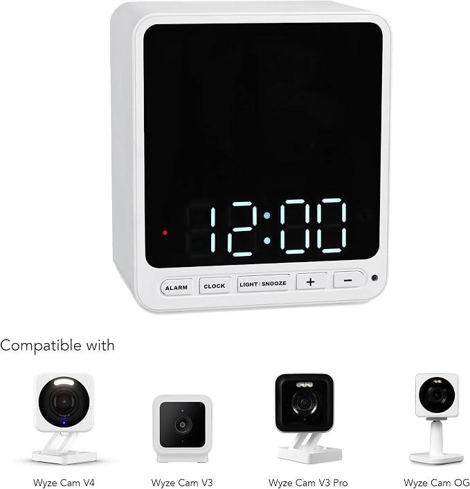Wasserstein Alarm Clock Camera Case - Compatible with Wyze Cam V4/V3/V3 Pro/OG - Cover for Low-Key Camera Placement (White) (Camera NOT Included)