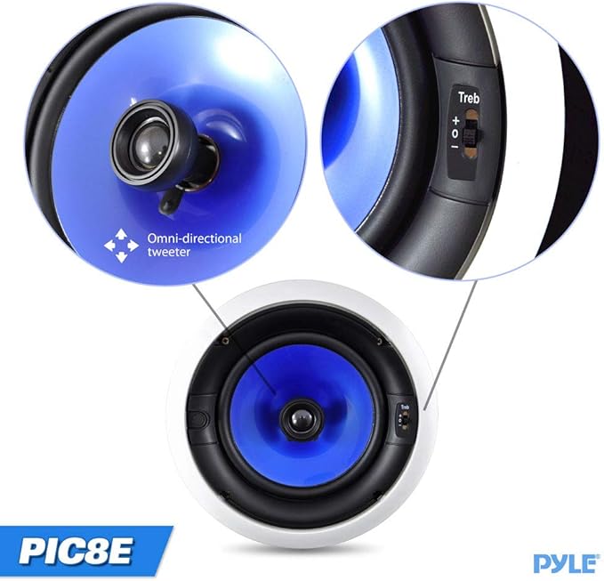 Pyle 8” In-Wall / In-Ceiling Speakers, 250W Peak, Hi-Fi Stereo Sound, Pivoting Adjustable Coaxial Silk Dome Tweeter, Poly Cone Woofer, Stain Resistant Grill, For Home Theater, Custom Installs- Pair