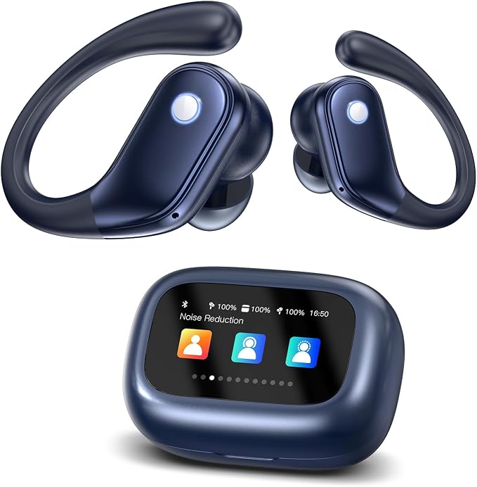 jaddsa Wireless Earbuds, ANC Noise Cancelling Sport Ear Buds with Multifunctional Touch Screen, Bluetooth 5.4 Headphones, 5 EQ Over-Ear Earbuds for Sports/Workout/Gym-Dark Blue