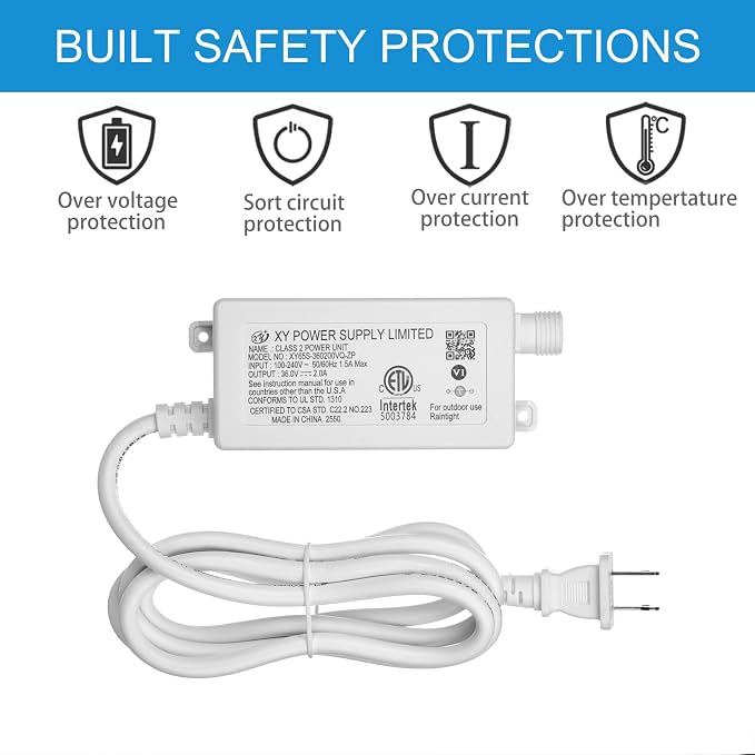36V 2A Power Adapter AC Adapter XY65S-360200VQ-ZP for eufy Permanent Outdoor Lights E22