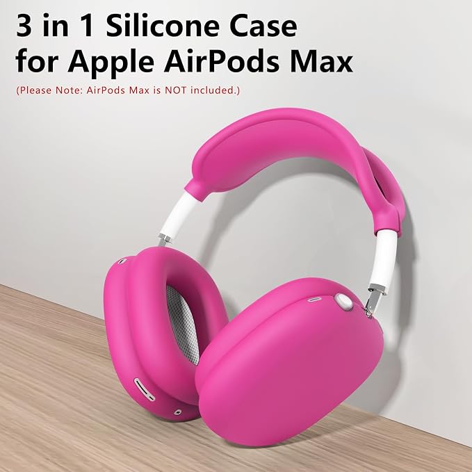 Silicone Case Cover for AirPods Max Headphones, Ear Pad Case Cover/Ear Cups Cover/Headband Cover for AirPods Max 2/1 (2026/2024/2020)(USB-C/Lightning), Accessories for Apple AirPods Max 2, Hot Pink