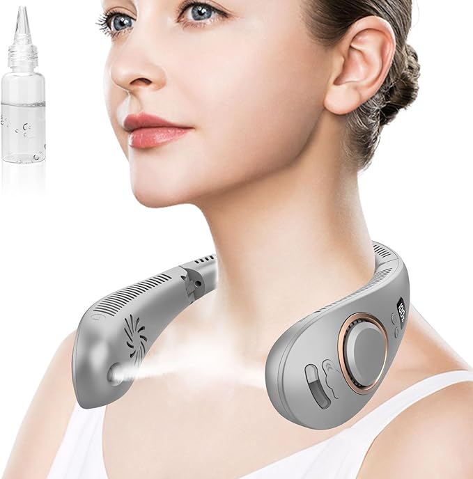 Neck Fans Portable Rechargeable,4000Mah Neck Fan with Mist Spray,Bladeless Folding Fans that Blow Cold Air,Leafless Hanging USB-C Battery Operated Neck Coolers for Hot Weather