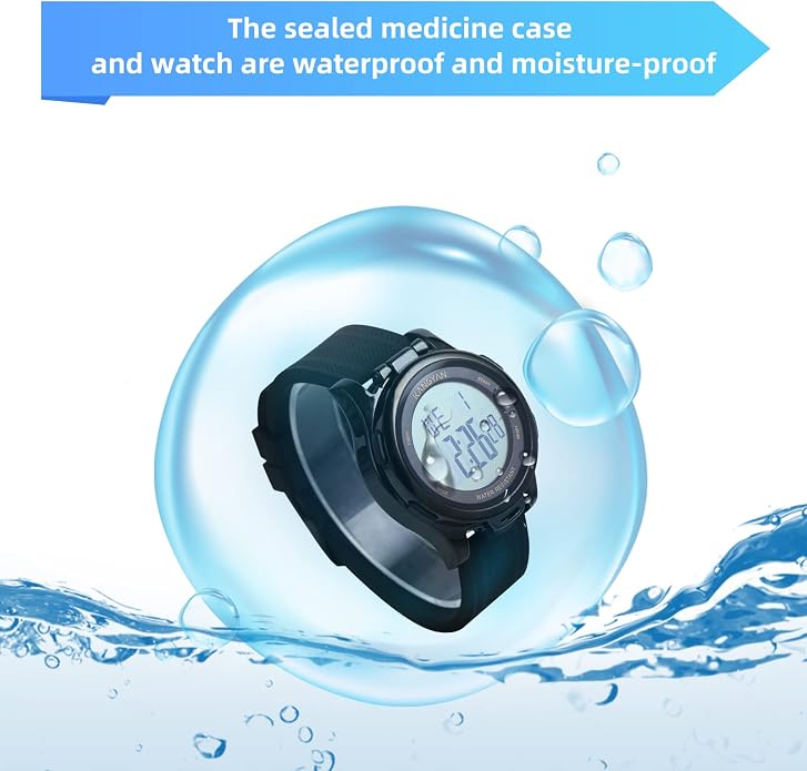 Watch with Pill Box, Fashion Business Digital Watches for Men, Water Resistant Pill Box for Emergency, EDC Box for Emergency, Small Pill Case for Vitamin, Fish Oil