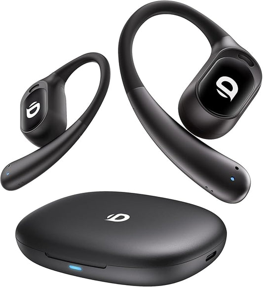 Open Ear Earbuds, True Wireless Open Ear Headphones with Earhooks, Air Conduction earphones, Touch Control, Dual Noise-Cancelling Mics, Up to 30 Hours Power with Case, IPX5, Workouts, Yoga, Running