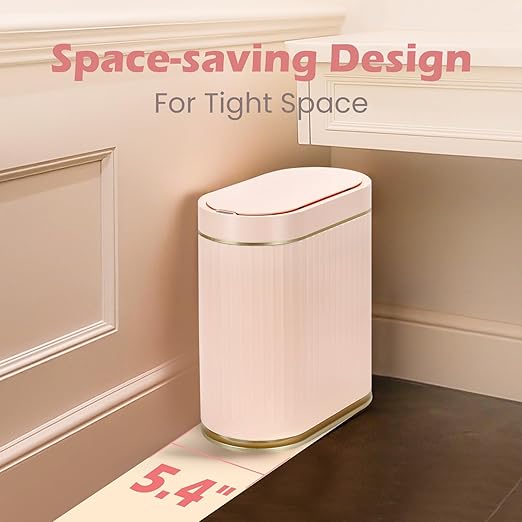 SYNCVIBE Bathroom Sensor Trash Can with Lid Automatic 2 Gallon Motion Sensor Garbage Bin, 7.5 Liter Slim Waterproof Plastic Wastebasket, Bathroom Decor for Bedroom, Office, Living Room, Pink