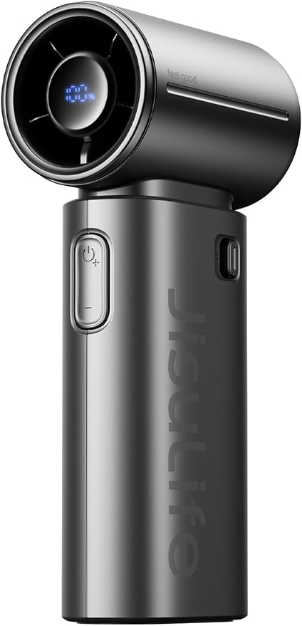 JISULIFE Mini Handheld Fan Life9S - Sleek Chrome: Turbo Power, 22 Hours Cooling, LED Display, 5000mAh, 5-Speed, Small Portable Fan for Travel, Cruise, Concerts, Trendy Gifts for Women Men-Black