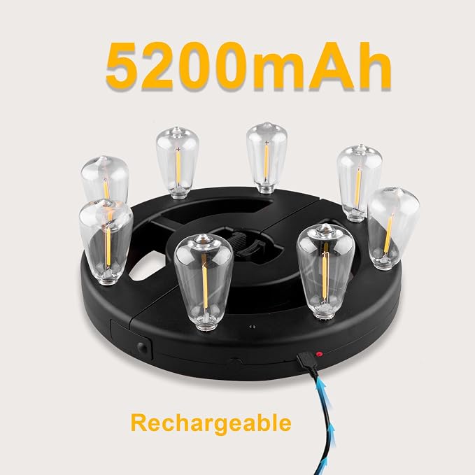 Patio Outdoor Umbrella Lights, Rechargeable Battery Cordless Umbrella Light with 8 Warm White Bulbs 3 Brightness Levels, for Patio, Garden, Backyard, Camping or BBQ