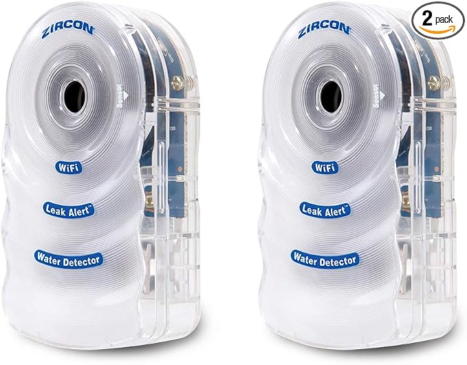 Zircon Leak Alert WiFi- 2 Pack - Smart Electronic Water Detector Alarm with Email, Audio and Visual Alerts - Batteries Included, (72336) White