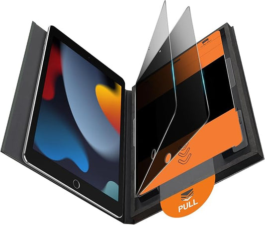 OMOTON 2 Pack Privacy Screen Protector for iPad 9th 8th 7th Generation (10.2 Inch, iPad 9/8/7, 2021/2020/2019), Anti-Spy Tempered Glass with Easy Installation Tray, Case Friendly/Apple Pencil Support
