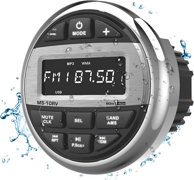 Bluetooth Marine Radio Boat Stereo: Waterproof Boat Audio Receiver - Digital Marine Grade Player with FM AM Radio USB AUX-in Subwoofer Pre-Amp EQ